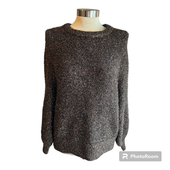Loft Dark Brown Rose Gold Metallic Tinsel Sweater - Picture 1 of 8